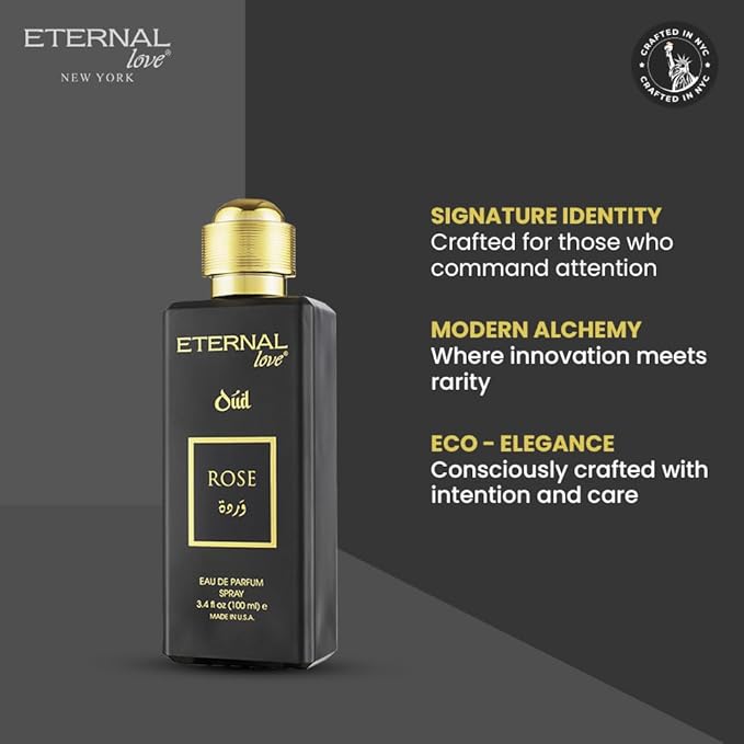 Eternal Love Rose Oud - Long Lasting Unisex Eau de Parfum - Romantic Floral Oriental Fragrance with Oud & Rose - Dubai Inspired Arabic Scent - 3.4oz