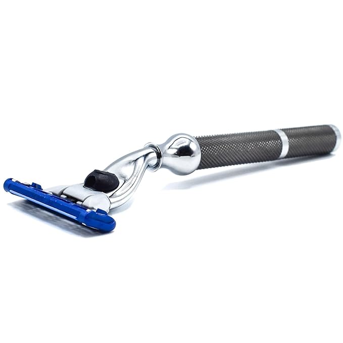 Parker 42M All-Metal Triple Blade Razor in Graphite Gray - Compatbile with Gillete Mach 3 Cartridge Refills – Deluxe Brass-Frame, Textured Grip Handle for Triple Blade Shaving
