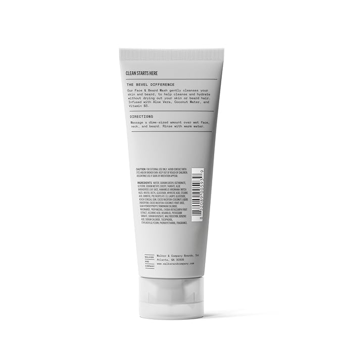 Bevel Face & Beard Wash For Men With Witch Hazel & Aloe Vera Cleansing Mens Face Wash That Hydrates and Brightens Skin and Softens Beard,4 FL Oz,(Pack of 2)