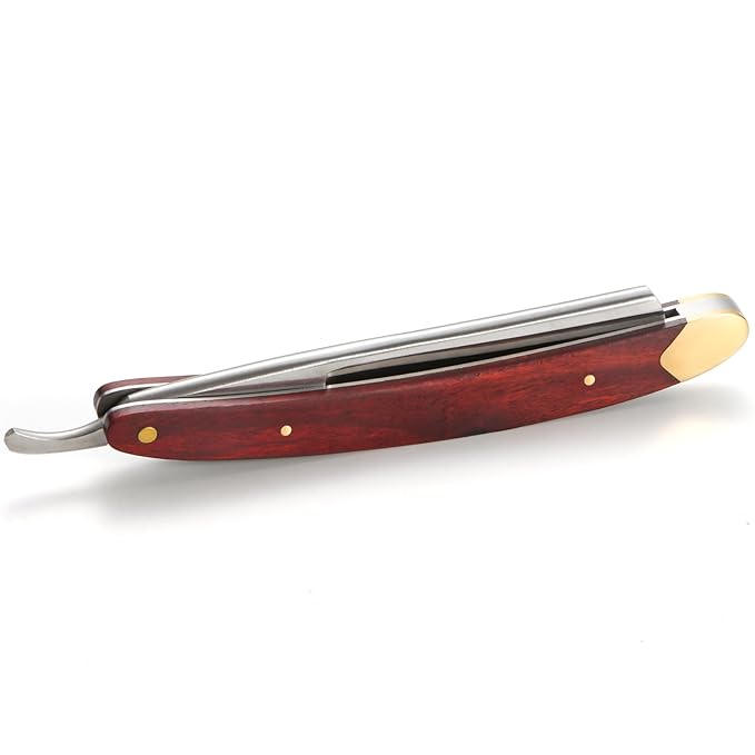 Straight Razors for Men Vintage Straight Razor with Wooden Handle and Steel Straight Razor Blade - Professional Straight Edge Barber Razor Set with Iron Box and Leather Strop