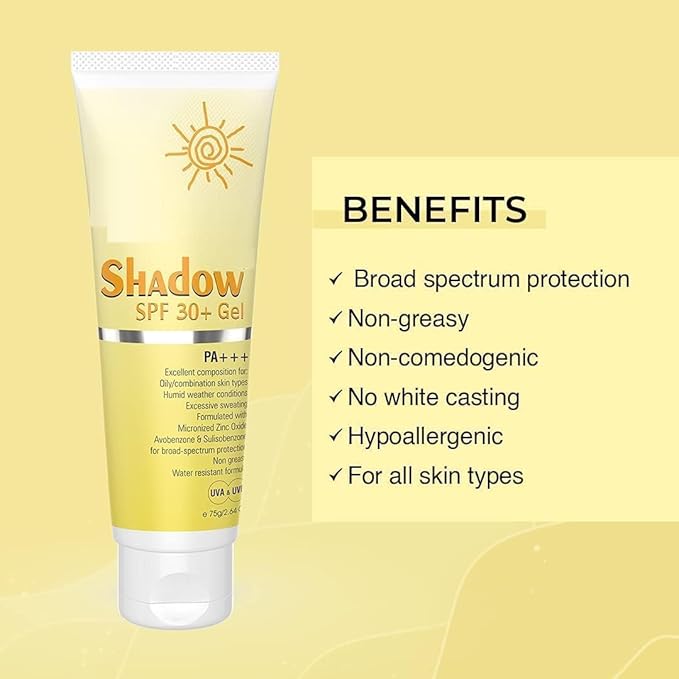PS Shadow SPF 30+ PA+++ Gel Broad Spectrum Sunscreen for UVA & UVB Protection for All Skin Type| Sunscreen for Women & Men 75gm