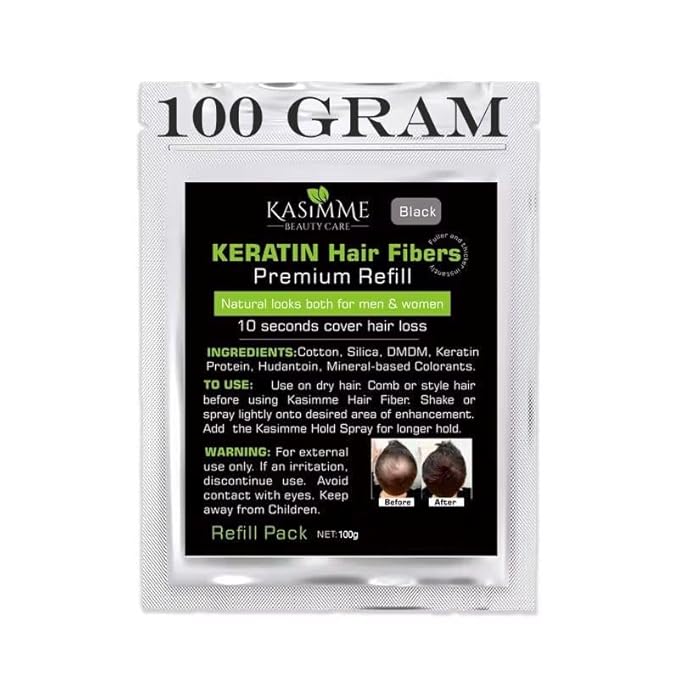 Hair Building Fibers Refill Bag 100g BLACK – Compatible with All Hair Fiber Bottles – Instantly Conceals Thinning Hair & Bald Spots – Natural Premium Keratin Hair Fibers for Men & Women