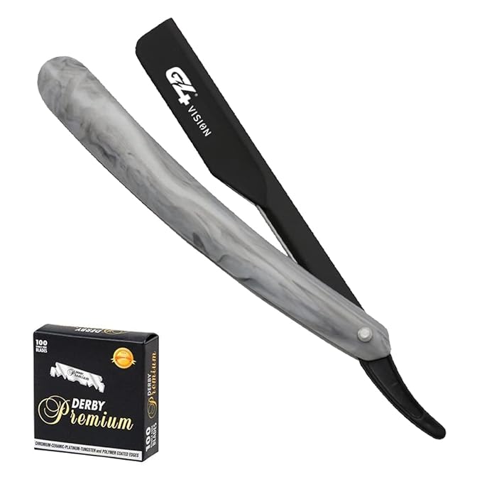 G4 Stainless Steel Straight Edge Barber Shaving Razor Blade for Close Shaving Men Replaceable Blades (Stone Slide)