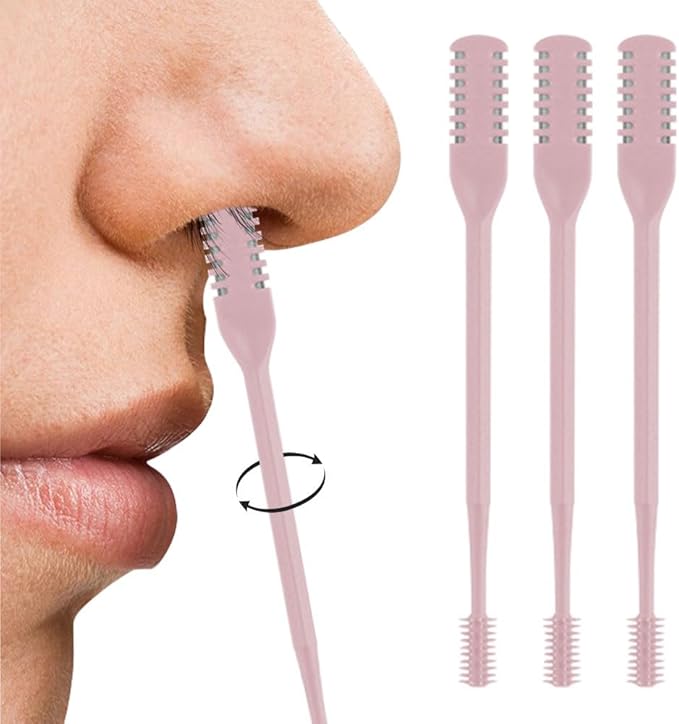 Nasal Hair Cutter, 2025 Double-Sided Nose Hairs Removal, Manual 360° Rotating Nostril Hair Removal Tool, Manual Nose Hairs Cutter, Nasal Hair Trimmer with Ear Picker for Women Men (Pink, 3PCS)