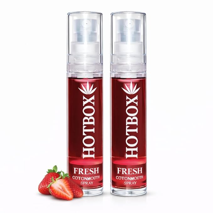 HOTBOX Fresh Cottonmouth Spray, Mint Grape Strawberry Flavors, Mouth Freshener (2 Pack-Strawberry)
