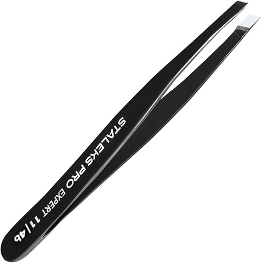 STALEKS PRO Expert 11 Type 4b Professional Eyebrow Tweezers (Black) – Narrow Beveled Stainless Steel for Fine, Thin Brows & Precise Hair Removal