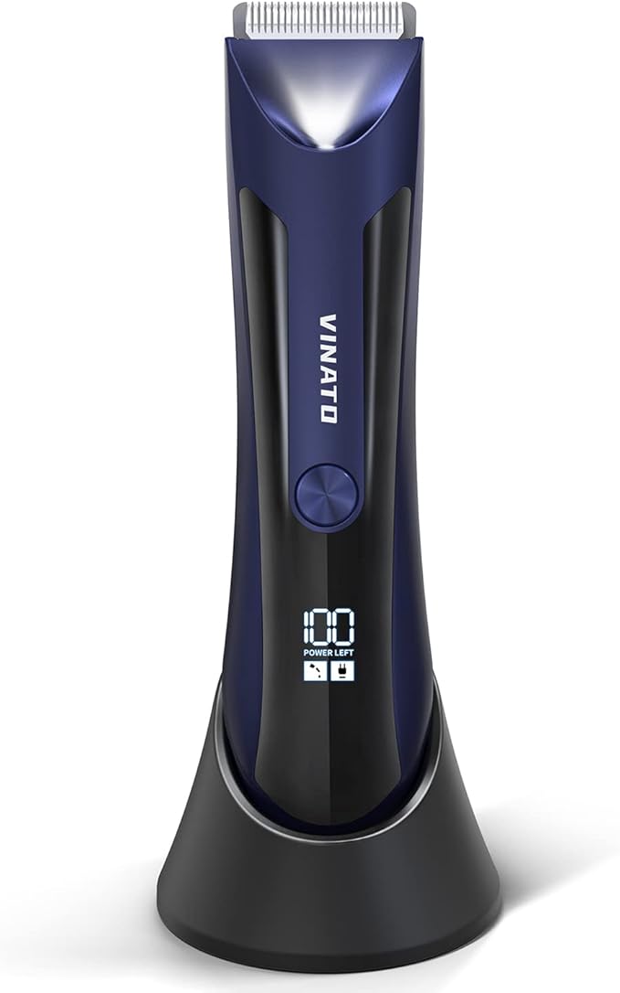 VINATO Electric Body Hair Trimmer - Manscape Ball Trimmer, Groin Hair Trimmer for Men, Waterproof Ball Shaver, USB Recharge Dock Replaceable Ceramic Blade, Male Hygiene Razor, 90 Mins Battery Life