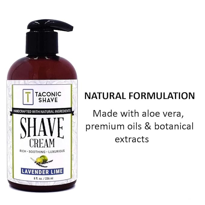 Taconic Shave, Natural Shaving Cream – Lavender Lime - Ultra-Rich High Lather Formula – Natural Shave Cream for Men & Women in 8 oz. Pump Bottle – Scented Shaving Cream