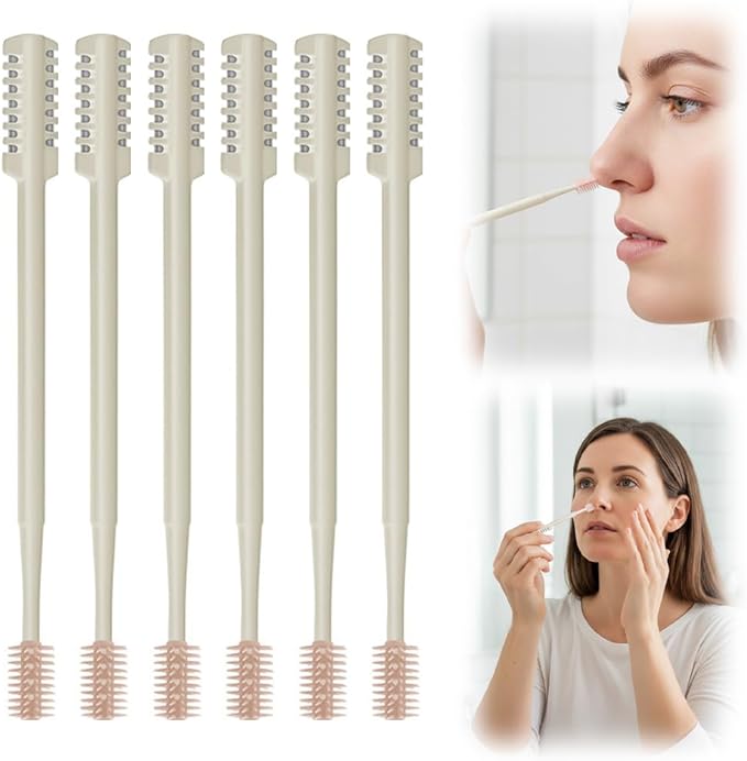 Fliwos 2-in-1 Nasal Hair Cutter, 2026 Upgraded Double Sided Nose Hair Trimmer, Portable Manual Nasal Clippers, 360° Rotating Nose Hair Remover Tool for Men and Women (Beige 6pcs)