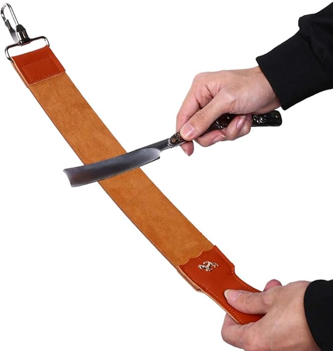 Grandslam Leather Strop for Straight Razor Sharpening and Smooth - Professional Straight Razor Knife Cowhide Dual Strop Yellow