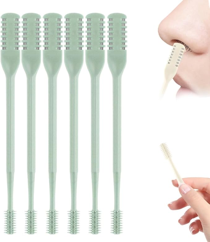 Upgraded Nasal Hair Cutter, 2-in-1 Professional Nostril Hair Remover Tool, Sharp & Safe Double Sided Knife, 360° Rotating Nose Hairs Removal Trimmer Travel Essentials (Green, 6PCS)