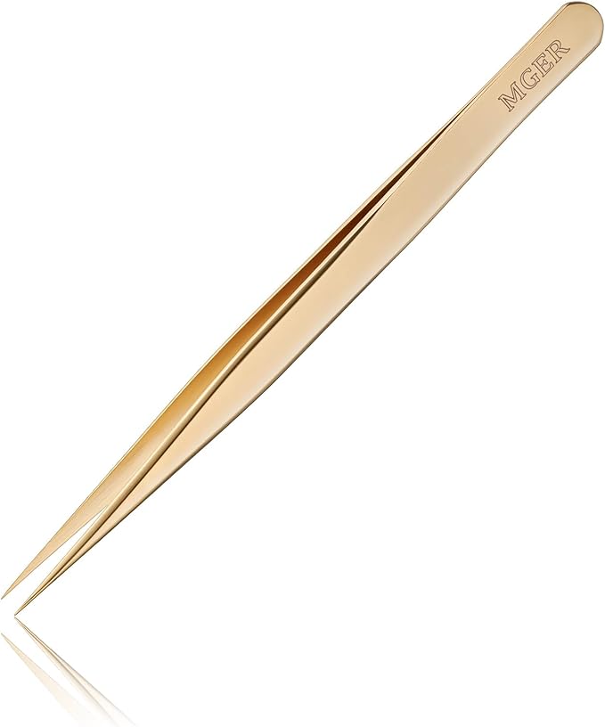 MGER Isolation Tweezers for Eyelash Extensions - Straight & Pointed Isolation Tweezers for Individual Lashes, Effortless Application with Precision Tweezers, Gold