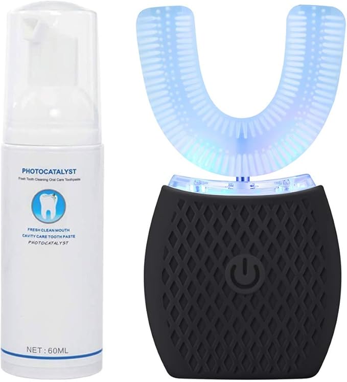 Automatic Ultrasonic Toothbrush,Electric Ultrasonic Toothbrush for Adults 360° Electric Toothbrush 30'' Automatic Timer Wireless Charging Washable Travel Home Dual-use (Black)
