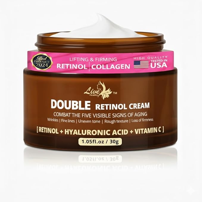 Live Healthy Retinol Cream for Face - Anti Aging, Day & Night, Face Moisturizer - Wrinkle Cream, Neck Creams for Tightening and Firming, Collagen, Hyaluronic Acid, Vitamin A - Men & Women |1.05 fl oz