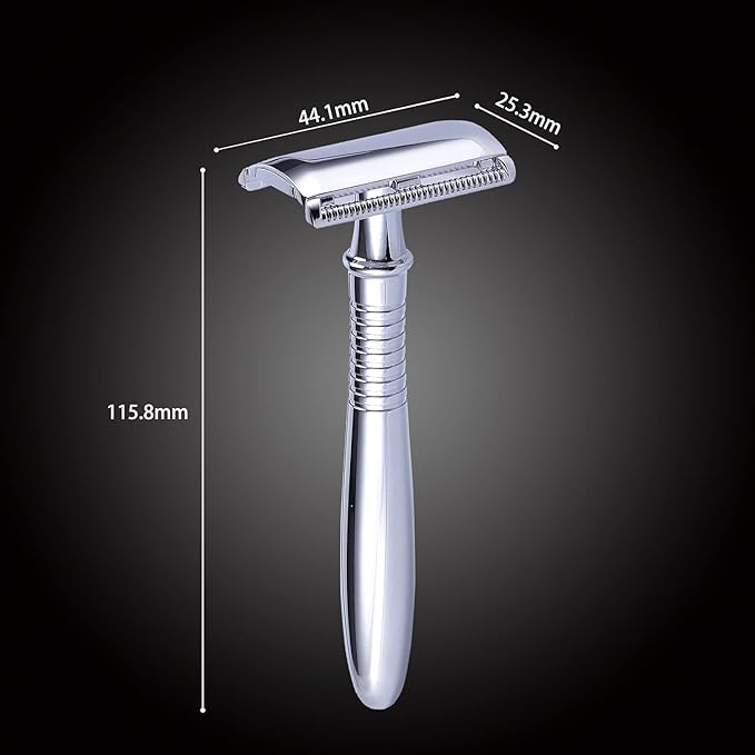 BAILI Classic 3-Piece Metal Double Edge Eco Safety Razor Long Handle Wet Shaving Kit for Men Women with 5 Platinum Blades BD191