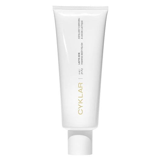 Cyklar Lactic Acid Foaming Body Polish – Exfoliating Body Wash & Cleanser – Features AHAs & Volcanic Pumice Exfoliators – Includes Glycerin for Hydration – Fragrance-Free, 11 fl oz