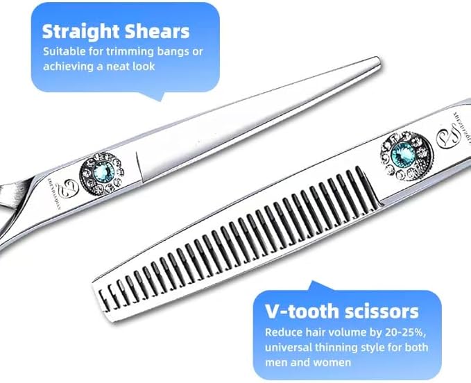 Professional Hair Thinning Scissors, 6.5CM Stainless Steel Blade, 17CM Total Length, 30 Teeth Texturizing Shears with Noise-Reducing Muffler and Safe Round Tip (V-tooth Scissors)