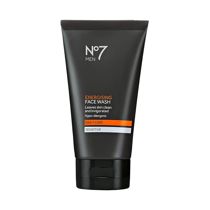 No7 Men Energizing Face Wash - Soap Free Hypoallergenic Cleanser for Oily Skin - Daily Face Cleanser for Men for Invigorated & Deeply Clean Skin (150 ml)