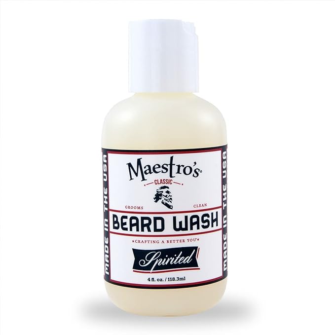 Maestro's Classic BEARD WASH | Anti-Itch, Deep Cleaning, Non-Drying, Fully Hydrating Gentle Cleanser For All Beard Types & Lengths- Spirited blend, 4 Ounce