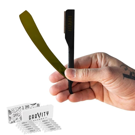 GRAVITY RAZORS Professional Straight Razor Kit – Ultra Exposure, Includes 10 Premium Blades, 2mm Exposed, Gold & Black