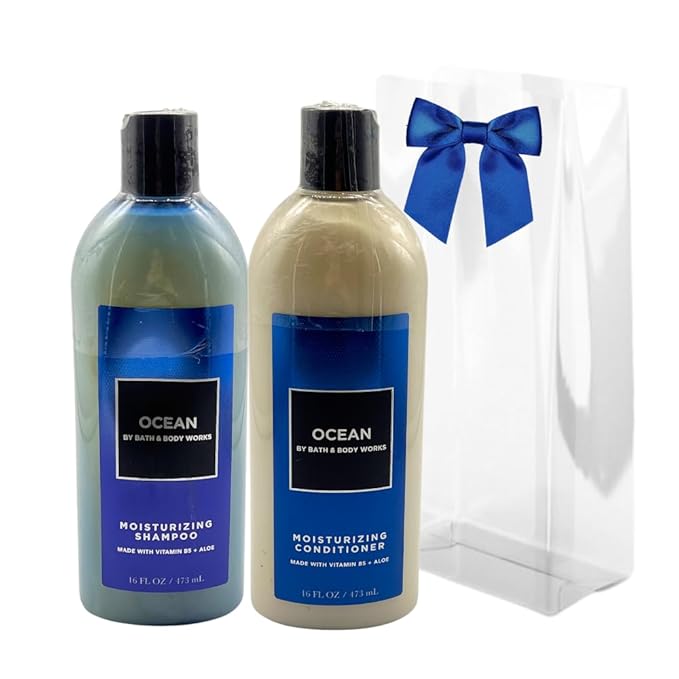 Bath and Body Works Men's Collection OCEAN 2 Piece Shower Gift Set with a Blue Bow - Shampoo and Conditioner - Full Size