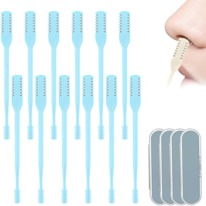Nasal Hair Cutter, 2-in-1 Nasal Hair Cutter with Cleaning Brush,2025 Upgrade Manual Nasal Hair Cutter, 360° Rotating Nose Trimmer Remover Tool, Double Sided Nose Hair Knife for Women Men (Blue, 12PC)