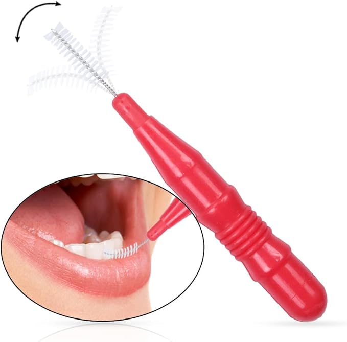 ewinever 100 Pieces Braces Brush for Cleaner, Toothpick Dental Tooth Flossing Head Oral Dental Hygiene Flosser Tooth Cleaning Tool (Red+Blue)