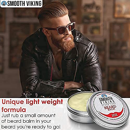 Smooth Viking Beard Styling Balm for Men - Strong Hold Formula with Essential Oils & Beeswax for Healthy Beard & Mustache Growth, 2oz