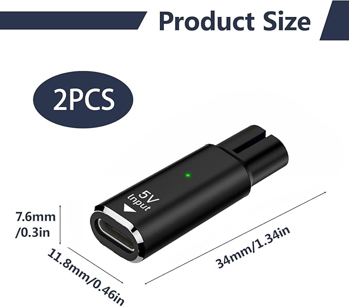 2 PCS 5V USB C Shaver Charger Adapter Compatible with Philips Norelco OneBlade QP2724 QP2834 QP4530 QP1924 QP1324 MG7910 MG9510 S5880 X3001 X5006 Series, Portable Type-C Shaver Charger Plug for Travel