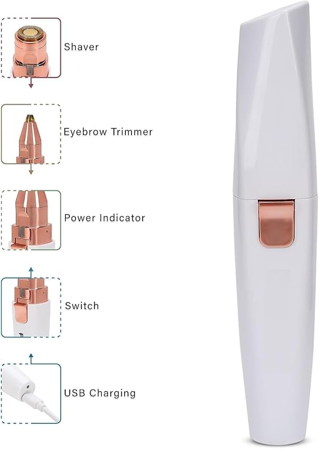 Painless Eyebrow Trimmer for Women, 2 in 1 Rechargeable Facial Hair Remover Pack of 1
