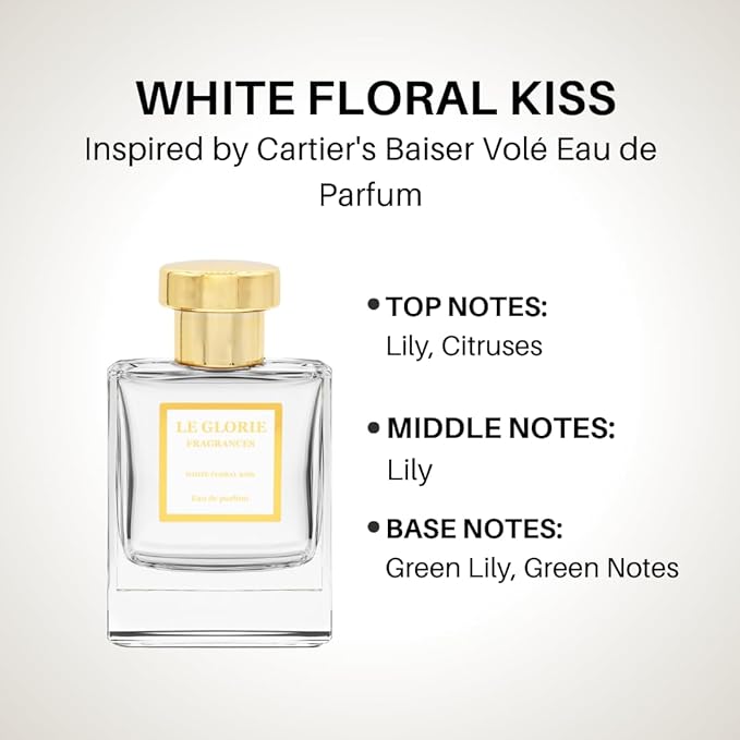 Inspired by C*RTIER Baiser Volé Eau de Parfum, White Floral Kiss EDP, Long Lasting 12-14 Hours Perfume Spray for Women, All Skin Types, Cruelty Free - 1.7 fl oz 50ml