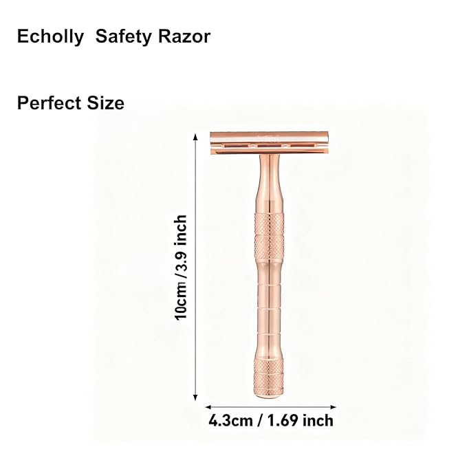 Elegant Rose Gold Safety Razor for Women–Vintage Double Edge Razor with 10 Swedish Blades, Stainless Steel Handle, Gift Box Set by Echolly (Solar Crown)