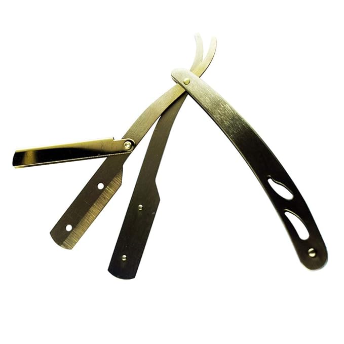 Sicastar Stainless Steel Straight Edge Barber Shaving Razor Folding Straight Razor Single Edge Replaceable Blades fit for All of Double Edge Razor Blades (Gold)