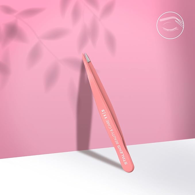 STALEKS BEAUTY & CARE 11 Type 5 Eyebrow Tweezers – Pointed Stainless Steel with Stylish Colored Handles for Ingrown Hairs & Spot Correction