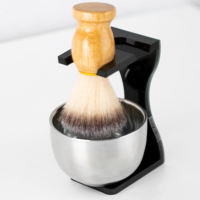 Shaving Brush and Razor Stand Set, 2pcs Acrylic Beard Brush Holder with Black Base, Men's Grooming Shaving Accessory for Bathroom and Travel Use