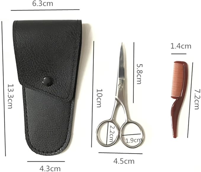 Eyebrow Scissor and Beard Trimming Scissors 2pcs Set Stainless Steel Black Mustache Scissors for Facial Hair Grooming and Precise Brow Care