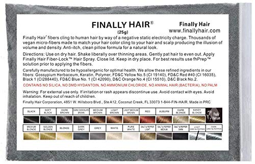 Finally Hair Keratin Hair Building Fibers - 25 Gram 25g 25 g gr gram 25gram Refill (Light Grey & Pepper)