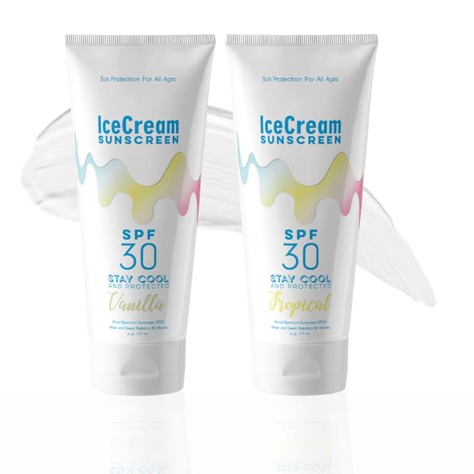 IceCream Sunscreen Vanilla & Tropical (Pack of 2) SPF 30 Lotion, Face & Body Sunblock Moisturizer, Water & Sweat-Resistant, Reef-Friendly & Cruelty-Free