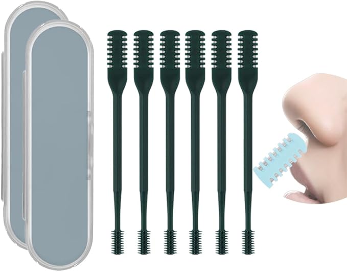 2 in 1 Nasal Hair Cutter, Double Sided Nose Hair Trimmer for Men Women, 360° Rotating Nose Hair Knife with Ear Picker, for Home Travel Essentials (Dark Green, 6pcs)