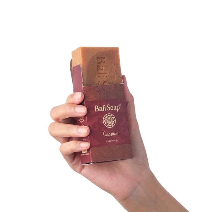 Bali Soap - Cinnamon Natural Soap Bar for Men & Women - Vegan, Handmade, Exfoliating, Moisturizing - 6 Pack, 3.5 Oz Each