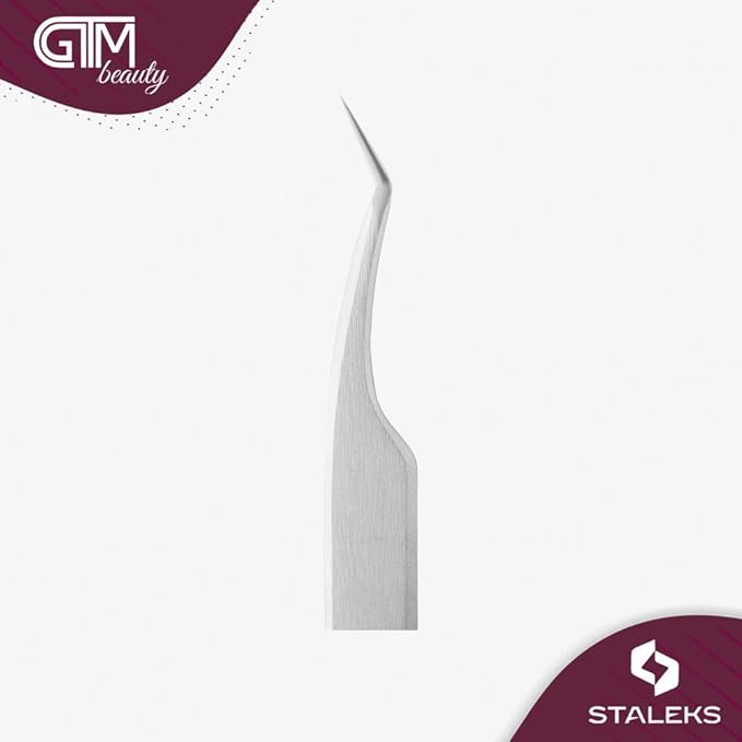 STALEKS PRO Expert 41 Type 7 Professional Eyelash Tweezers (L-Shaped 30°) – Stainless Steel for 2D-8D Volume & Extended Reach Lash Extensions