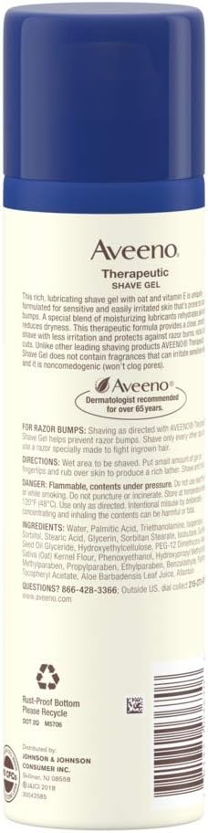 Aveeno Therapeutic Shave Gel with Oat and Vitamin E to Help Prevent Razor Bumps and Soothe Dry and Sensitive Skin, No Added Fragrances and Non-Comedogenic, 7 oz (Pack of 6)