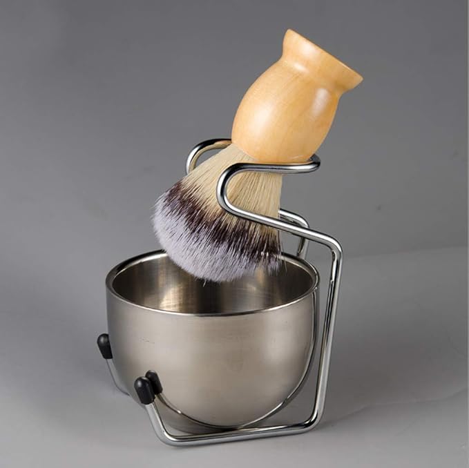 2 in 1 Shave Cup with Stand Holder Set Shaving Bowl with Stainless Steel Shaving Stand Brush Holder Set Razor Brush Bowl Grooming Tool for Men Beard Cleaning
