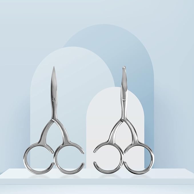 Curved and Rounded Scissors For Men/Women Facial Hair Cutting - Hair Cuticle Manicure Scissors Shears Kit - for Eyebrows, Nose Hair, Beard/Mustache, Eyelashes, (2 Pack)