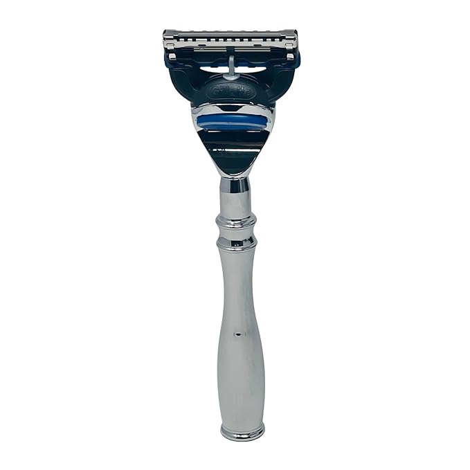G.B.S 5 Blade Compatible Chrome Steel Shaving Razor – Weighted Handle for Maximum Control – Luxury Men's Razor for a Smooth, Close Shave – Compatible with Leading 5-Blade Cartridges