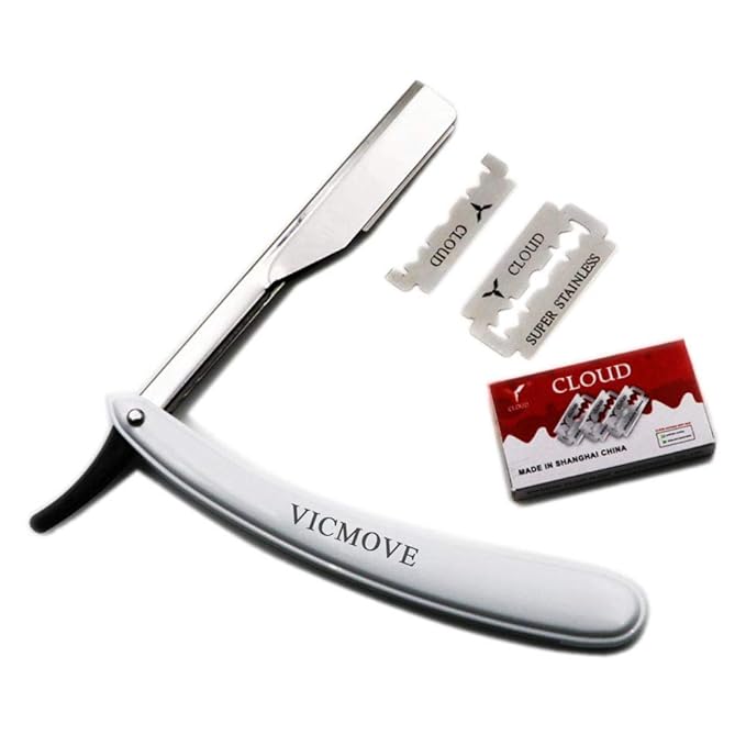 Professional Barber Straight Edge Razor Safety with 100-Pack Derby Blades - 100 Percent Stainless Steel - by VICMOVE (1 Razor + 100 Blades)