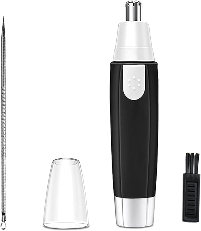 Nose Hair Trimmer for Men and Women，Professional Painless Clean Nasal， Ear & Facial Hair Electric Trimmer，Battary-Operated Eyebrow Clipper，Dual Edge Blades for Easy Cleansing Black