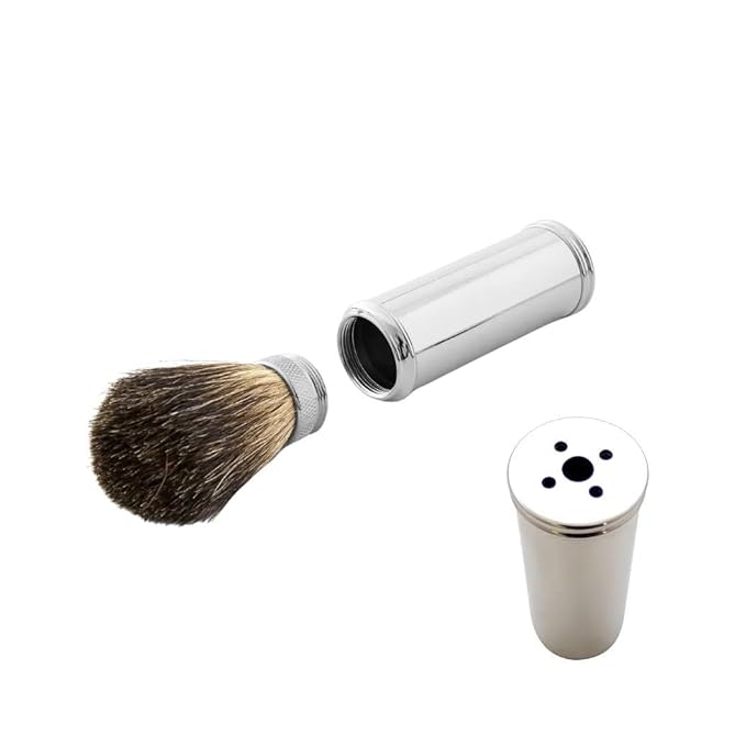 Razor MD 3-Piece Travel Shave Brush, Portable Badger Hair Shaving Brush for Men with Compact Case, Chrome