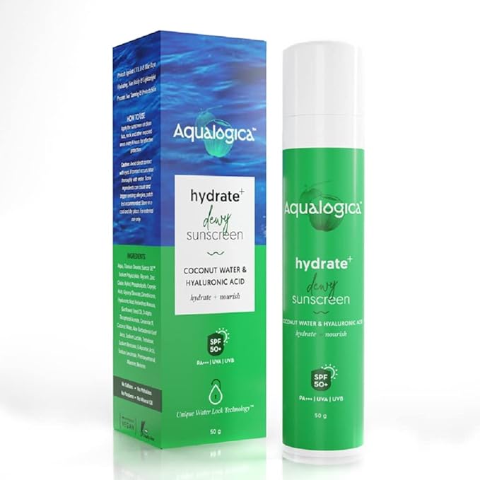 Aqualogica Hydrate+ Hyaluronic Acid SPF 50 Sunscreen with PA+++ for UVA/B & Blue Light Protection | Device Screen Light & Sun Damage Protector | Fragrance Free | 1.76 Oz/50 g