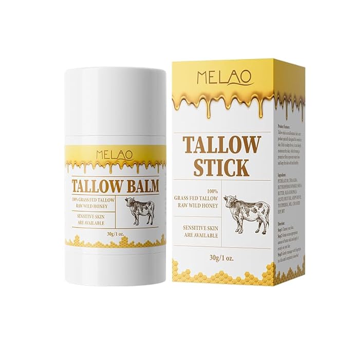 Tallow Balm Stick - Multi-Purpose Moisture Stick for Face & Body, Tallow and Honey Balm for Dry Skin, Lips & Cuticles, Soothing & Hydrating, Beef Tallow Moisturizer